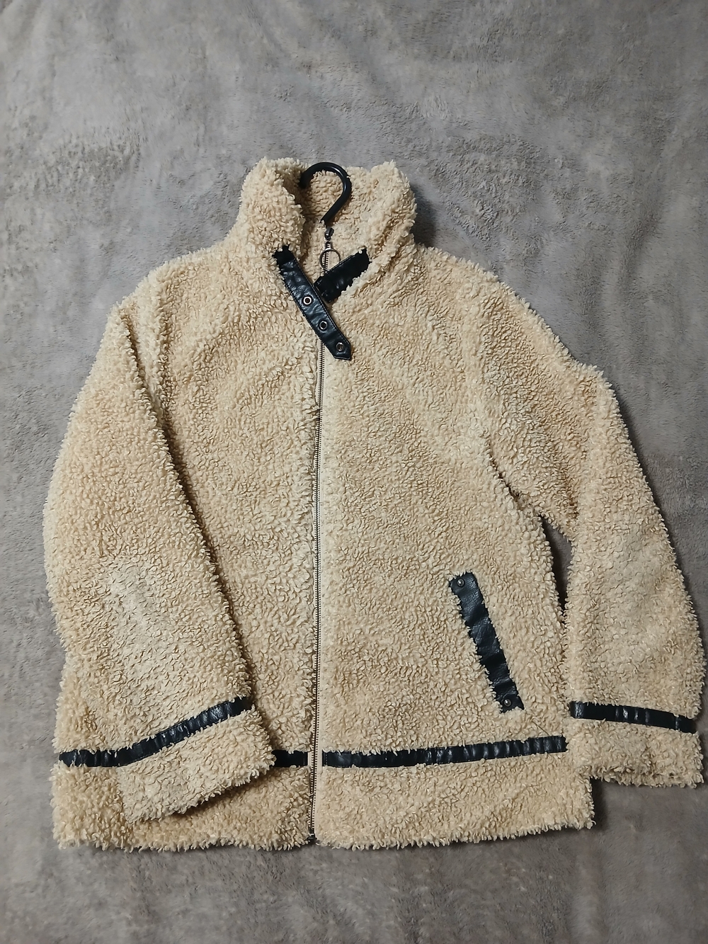 Steve Madden Cream Teddy Sherpa Jacket with Black Trim